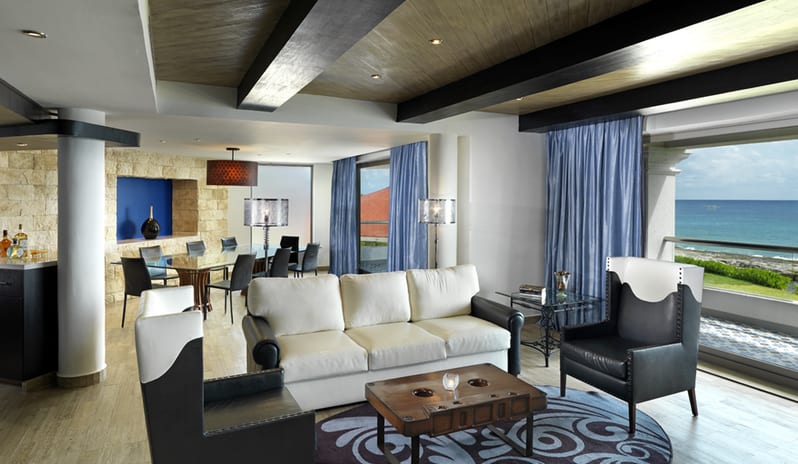 HEAVEN AT RIVIERA MAYA TWO BEDROOM ROCK SUITE OCEAN FRONT WITH PERSONAL ASSISTANT LIVING ROOM